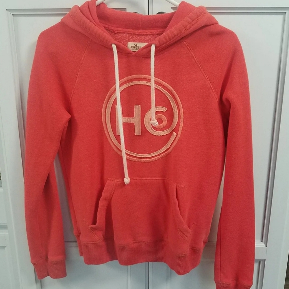 Hollister Hoodie Orange Embroidered Logo Oversized Womens Small read description